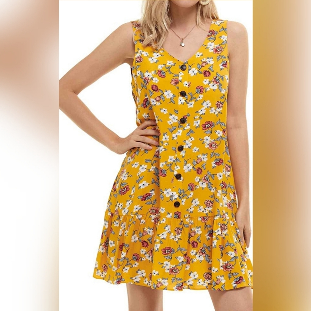 🌞T Shirt Dress V Neck - Picture 1 of 3